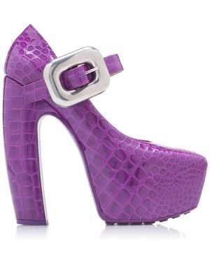 Bottega Veneta Croc-embossed Leather Mary-jane Platform Court Shoes - Purple