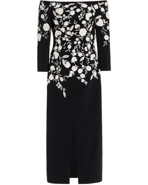 Carolina Herrera Embroidered Off-the-shoulder Cady Dress - Black