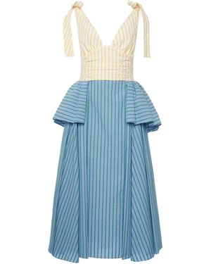 Rosie Assoulin Around The Edges Striped Cotton Midi Dress - Blue