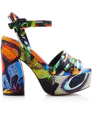 Christian Louboutin Exclusive Riviera Jane Disco Crystal-Embellished Printed Satin Platform Sandals - Blue