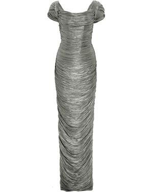 Marmar Halim Ruched Silk Satin Off-The-Shoulder Gown - Gray