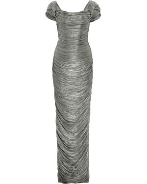 Marmar Halim Ruched Silk Satin Off-The-Shoulder Gown - Gray