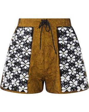 Dar Zéro Studio Exclusive Embroidered Crinkled Lamè Shorts - White