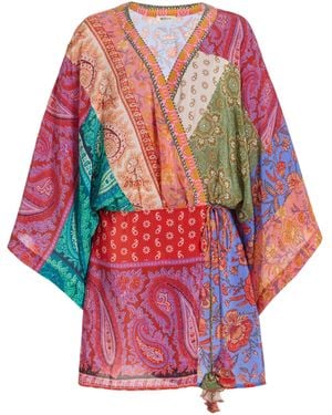 BOTEH Kaleido Silk Robe Mini Dress - Red