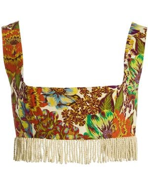 ALÉMAIS Lana Fringed Floral Linen Bralette - Multicolor