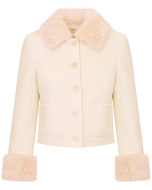 LoveShackFancy Corivelle Faux Fur Wool Jacket - Natural