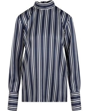 Heirlome Cora Striped Silk Mock Neck Top - Blue