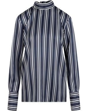 Heirlome Cora Striped Silk Mock Neck Top - Blue