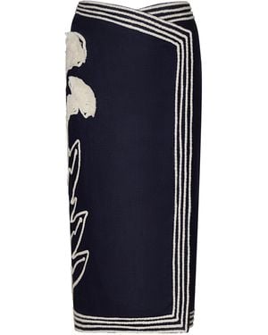 ANDRES OTALORA De Tropico Embroidered Linen Midi Skirt - Blue