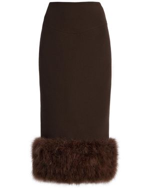 Harithand Exclusive Pencil Feathered Midi Skirt - Brown