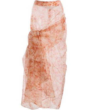 Atelier Prabal Gurung Floral Print Silk Organza Hand-Draped Sari Skirt - Pink