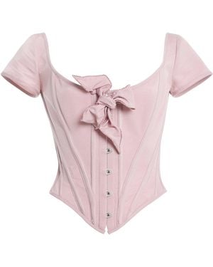 Wiederhoeft Venus Bow-Detailed Bengaline Corset - Pink
