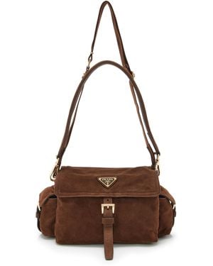 Prada Small Suede Duffle Bag in Brown | Lyst