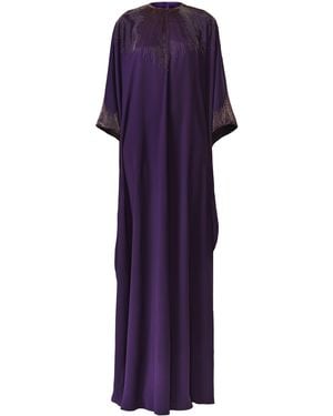 Naeem Khan Caftan Beaded Crepe Maxi Dress - Purple