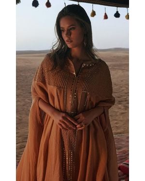 Bthaina Hand-Embellished Chiffon Caftan Dress - Brown