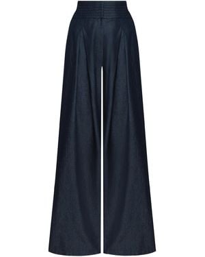 ANDRES OTALORA Esencia Shirred Tencel Denim Wide-Leg Trousers - Blue