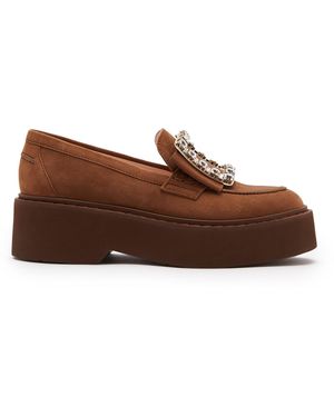 Roger Vivier Viv Rangers Buckle-Embellished Suede Platform Loafers - Brown
