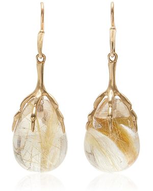 Annette Ferdinandsen Small Claw 14k Gold Rutilated Quartz Earrings - Metallic