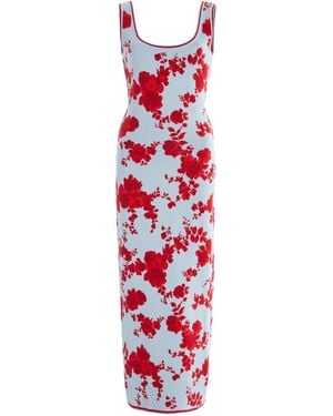 Carolina Herrera Knit Silk Jacquard Midi Dress - Red