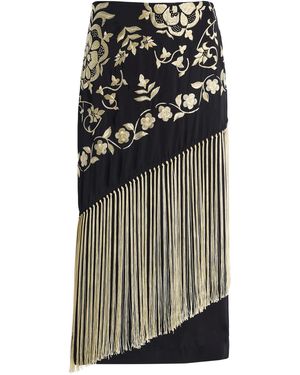 Kallmeyer Emilee Emroidered Pique Fringed Maxi Skirt - Black