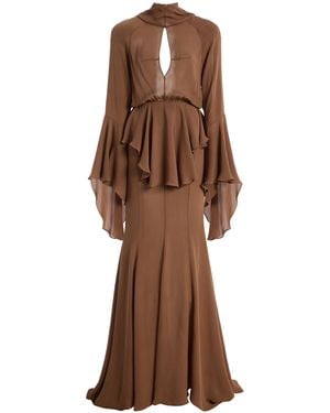 Harithand Hutton Ruffled Silk-Georgette Maxi Dress - Brown