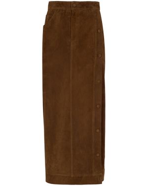 Zeynep Arcay Snapped Midi Suede Skirt - Brown