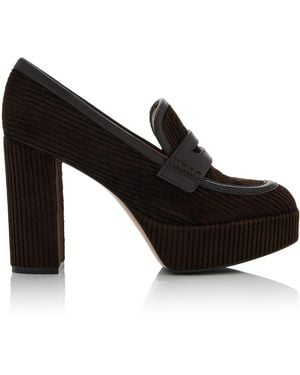 Gianvito Rossi Corduroy Platform Loafer Court Shoes - Black