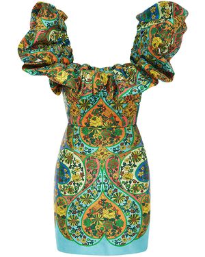 ALÉMAIS Sofie Off-Shoulder Frill Taffeta Mini Dress - Green