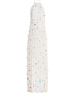 BERNADETTE Exclusive Francine Embroidered Crepe Maxi Halter Dress - White