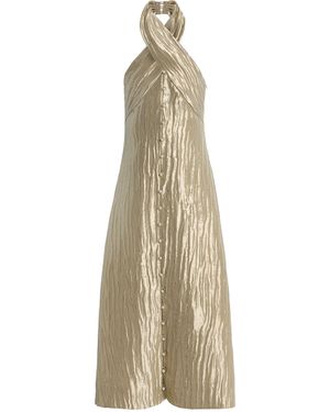 Rosie Assoulin Exclusive Twisted Lamé Maxi Halter Dress - Natural
