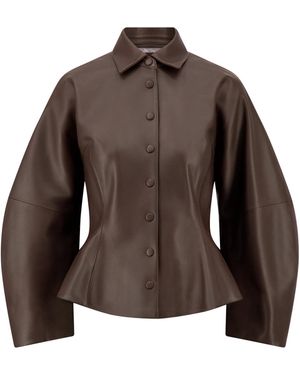 Lela Rose Leather Peplum Jacket - Brown