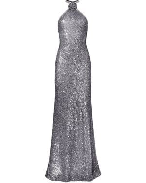 Naeem Khan Flower-detailed Stretch Sequined Gown - Grey