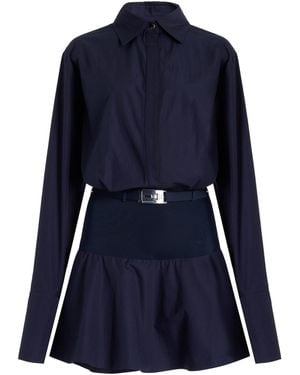 Brandon Maxwell The Irene Contrast-Panel Cotton Mini Shirtdress - Blue