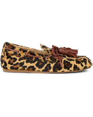 Etro Horsy Snow Leopard Fondo Boat Shoes - White