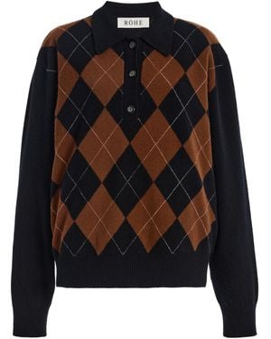 Rohe Checked Compact-Knit Wool Polo Jumper - Black