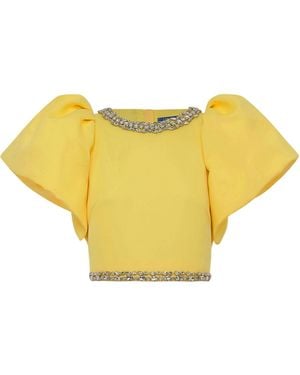 LEO LIN Lucia Embellished Satin Crop Top - Yellow