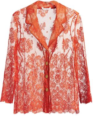 Evangelista Lingerie Joan Cotton-Blend Leavers Lace Pyjama Top - Red