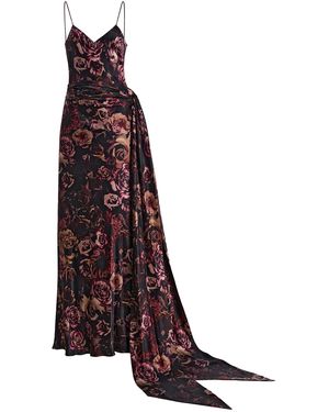 Rodarte Rose-Print Silk-Satin Slip Scarf Gown - Purple