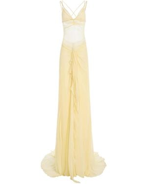 LAQUAN SMITH Ruffle-Detail Silk-Blend Mini Dress With Train - Metallic