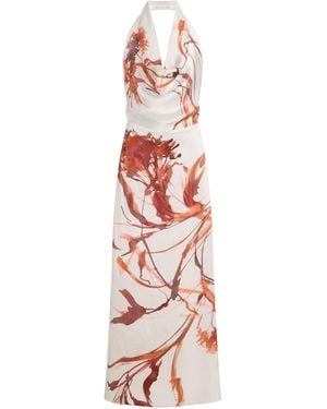 SEV Printed Satin Maxi Halter Dress - White