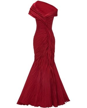 Marmar Halim Ruched Taffeta Mermaid Gown - Red