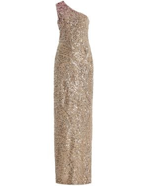 Pamella Roland Sequined One-shoulder Gown - Natural