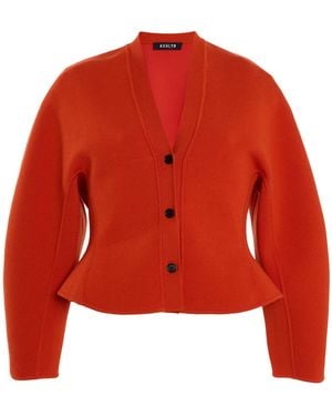 Ashlyn Henry Merino Wool Peplum Cardigan - Red