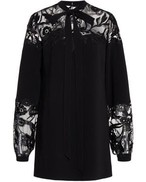 Zuhair Murad Tie-Neck Floral-Embellished Mini Dress - Black