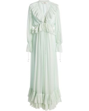 Chloé Pleated Chiffon Maxi Dress - Green
