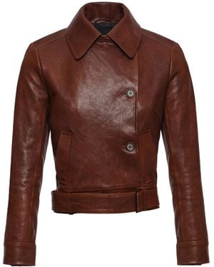 Magda Butrym Funnel Neck Sheep Leather Jacket - Brown