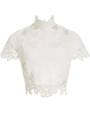 Cult Gaia Filippa Embroidered Linen Top - White