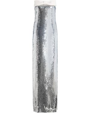 Monique Lhuillier Sequined Strapless Color-Block Bow Bodice Gown - Grey