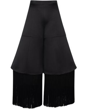 A.W.A.K.E. MODE Fringed Satin Wide-Leg Culottes - Blue