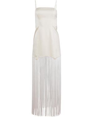 Fleur du Mal Fringed Satin Maxi Dress - White